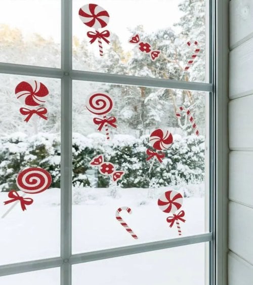Pegatinas Navideñas de Bastón de Caramelo para Ventana