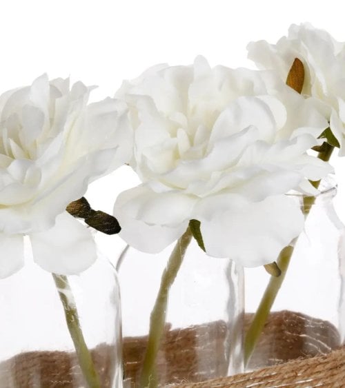 Rosas Artificiales Blancas en Jarrones de Vidrio con Cuerda-2