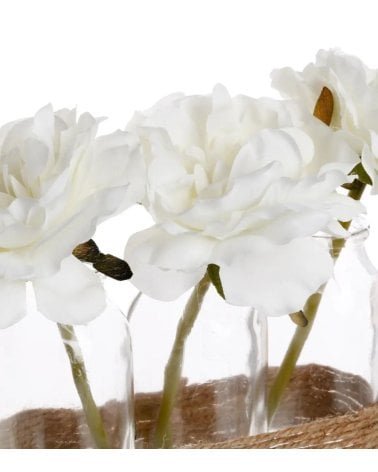 Rosas Artificiales Blancas en Jarrones de Vidrio con Cuerda-2
