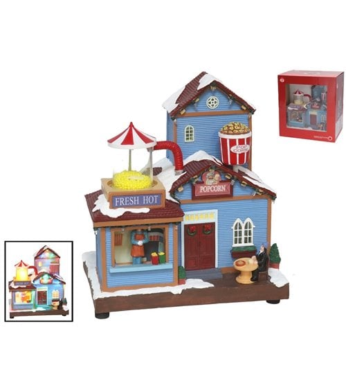Escena Navideña de Tienda de Palomitas con Luz