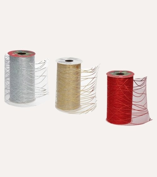 Cinta Decorada Navideña con Línea Metalizada