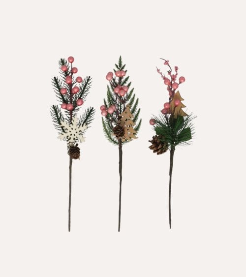 Rama de Pino y Bayas Rosas para Decoración Navideña