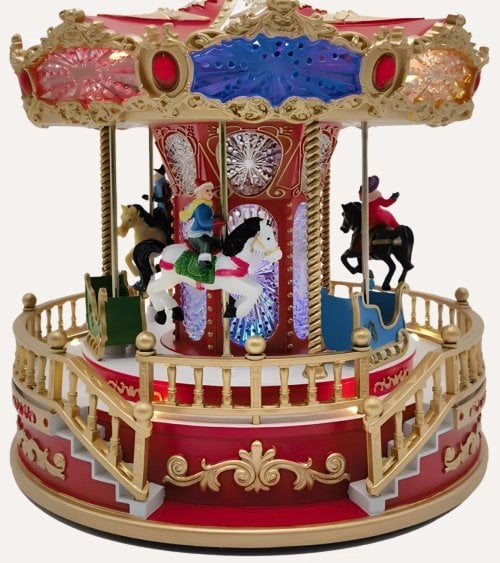 Escena de Tiovivo Decorativa Navideña con LED y Música