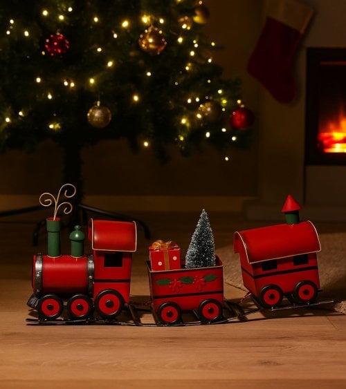 Figura de Tren Navideño de Metal