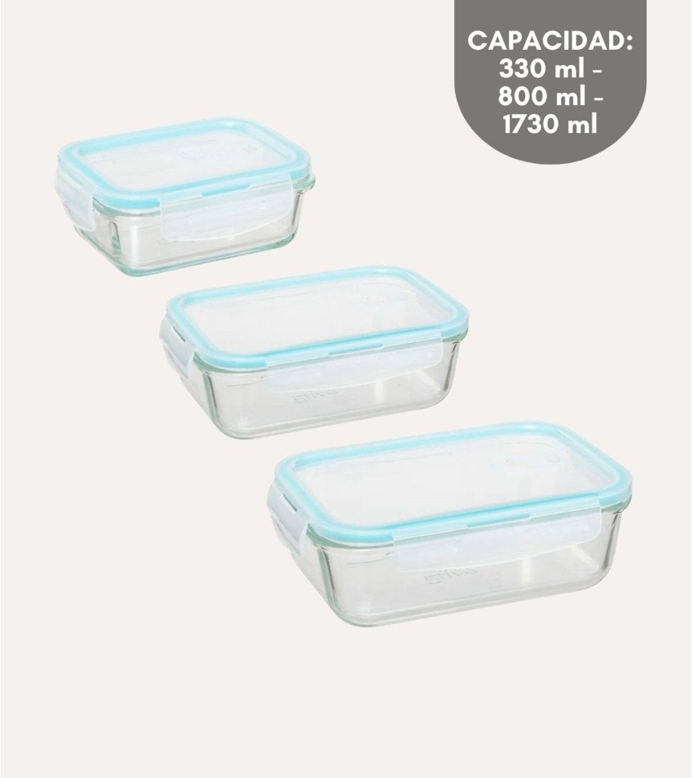 Set de 3 Fiambreras ClipEat Herméticas de Vidrio y Plástico