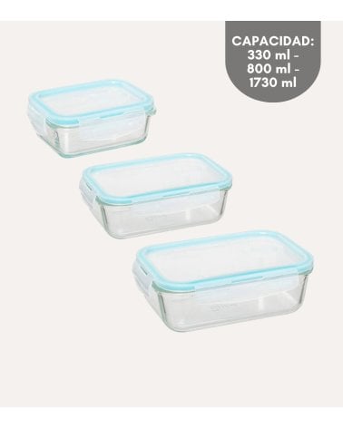 Set de 3 Fiambreras ClipEat Herméticas de Vidrio y Plástico