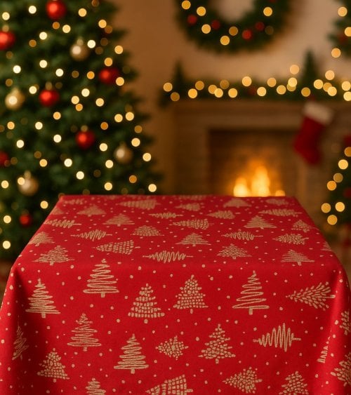 Mantel Decorativo Navideño con Estampado de Árboles