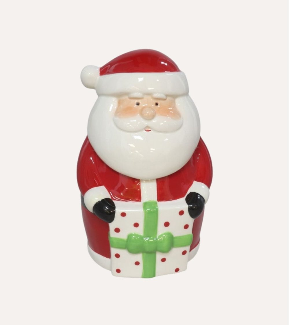 Tarro Decorativo de Papá Noel con Regalo de Cerámica