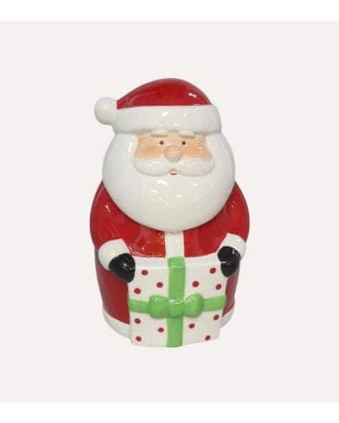 Tarro Decorativo de Papá Noel con Regalo de Cerámica