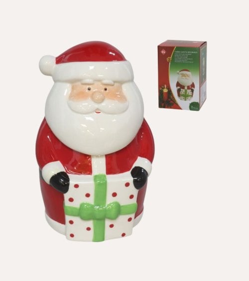 Tarro Decorativo de Papá Noel con Regalo de Cerámica