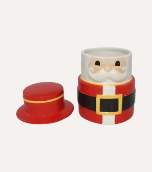 Tarro Decorativo de Papá Noel con Sombrero de Cerámica