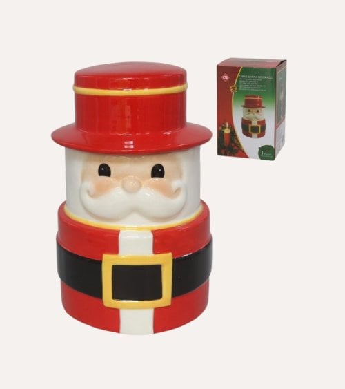 Tarro Decorativo de Papá Noel con Sombrero de Cerámica