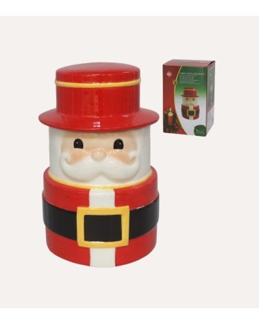 Tarro Decorativo de Papá Noel con Sombrero de Cerámica