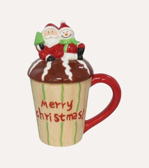 Taza Mug Postre Navideño con Tapa de Cerámica
