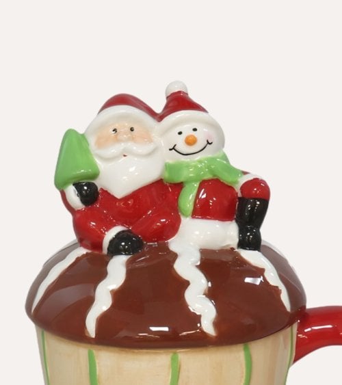 Taza Mug Postre Navideño con Tapa de Cerámica