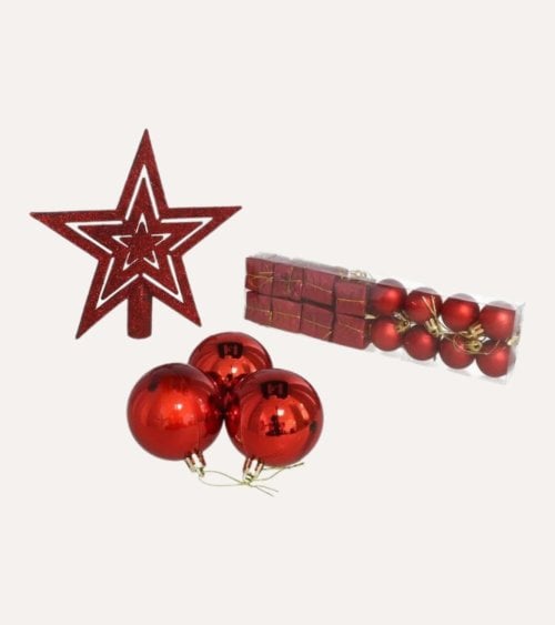 Set de 29 Bolas, Colgantes y Estrella para Árbol de Navidad