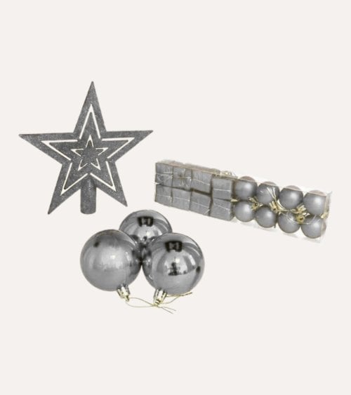 Set de 29 Bolas, Colgantes y Estrella para Árbol de Navidad