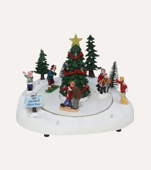 Escena Navideña de Niños Jugando con Luz LED y Movimiento