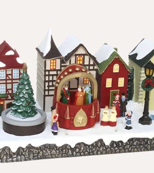 Escena Navideña de Poblado de Reyes Magos con LED y Movimiento