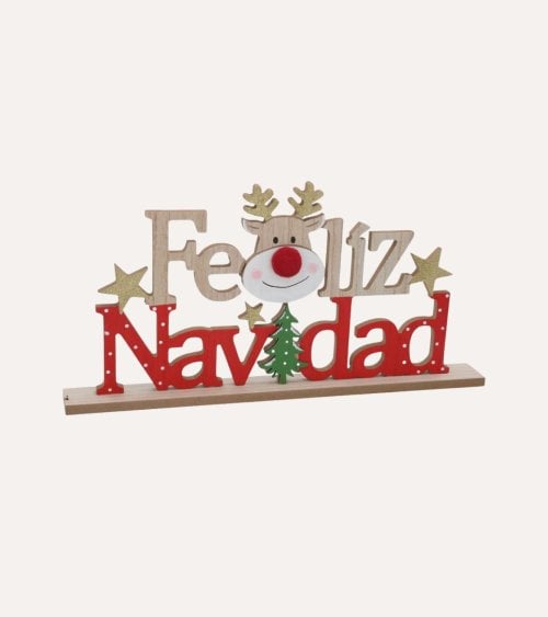 FiguraDecorativa Navideña con Reno y Frase Feliz Navidad