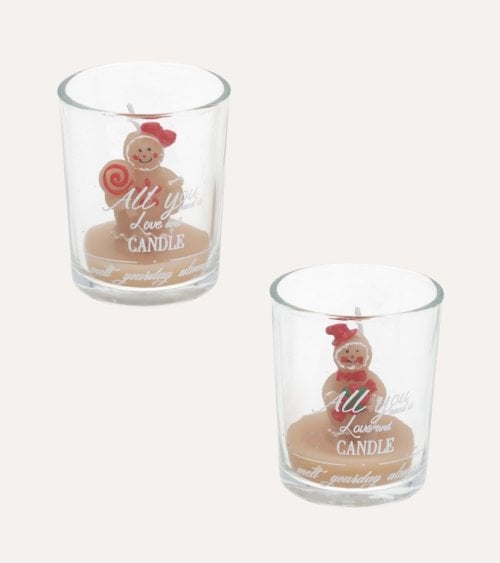 Vela Navideña de Galleta de Jengibre en Vaso de Cristal