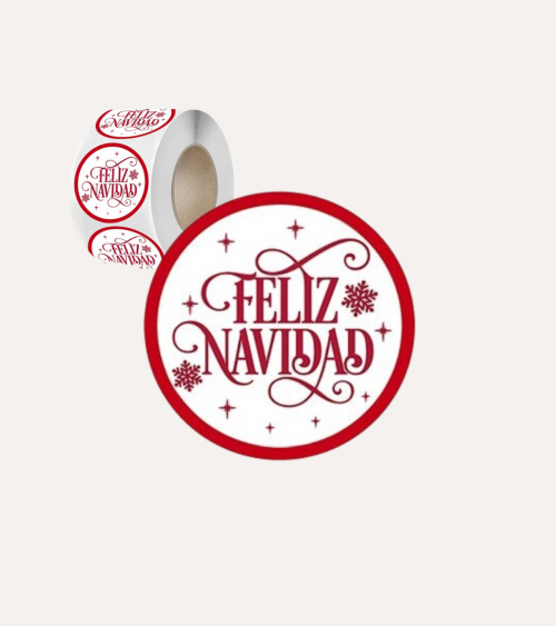 Pegatinas Decorativas Circulares en Rollo de Feliz Navidad