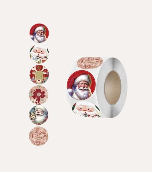 Pegatinas Decorativas Circulares en Rollo para Regalos Navideños