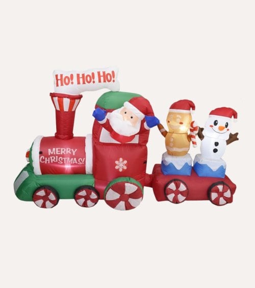 Hinchable Navideño de Tren con Papá Noel y LED