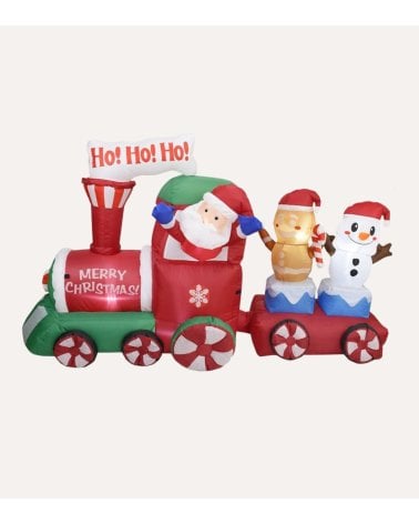 Hinchable Navideño de Tren con Papá Noel y LED