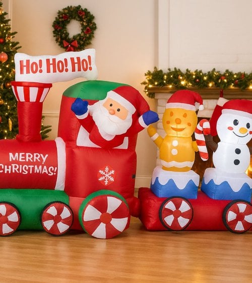 Hinchable Navideño de Tren con Papá Noel y LED