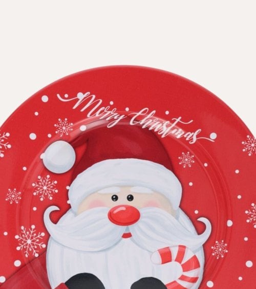 Bajo Plato Navideño de Papá Noel con Bastón de Caramelo
