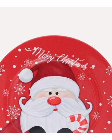 Bajo Plato Navideño de Papá Noel con Bastón de Caramelo