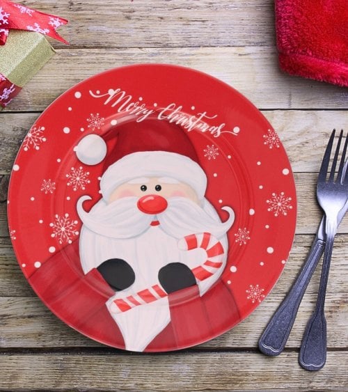 Bajo Plato Navideño de Papá Noel con Bastón de Caramelo