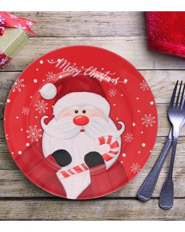 Bajo Plato Navideño de Papá Noel con Bastón de Caramelo