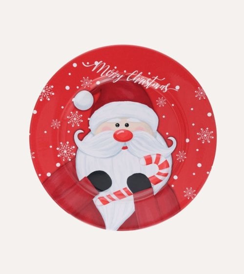 Bajo Plato Navideño de Papá Noel con Bastón de Caramelo
