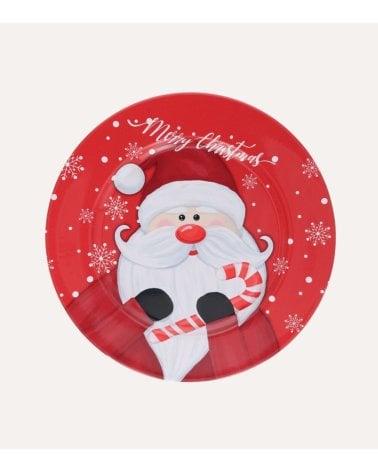 Bajo Plato Navideño de Papá Noel con Bastón de Caramelo