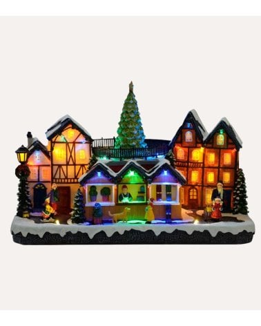 Escena Navideña de Pueblo con Luz, Movimiento y Música