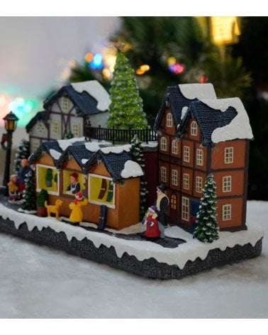 Escena Navideña de Pueblo con Luz, Movimiento y Música