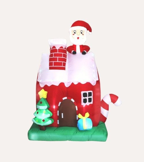 Hinchable Navideño de Casa con Santa con 15 LEDs