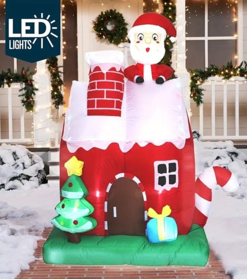Hinchable Navideño de Casa con Santa con 15 LEDs