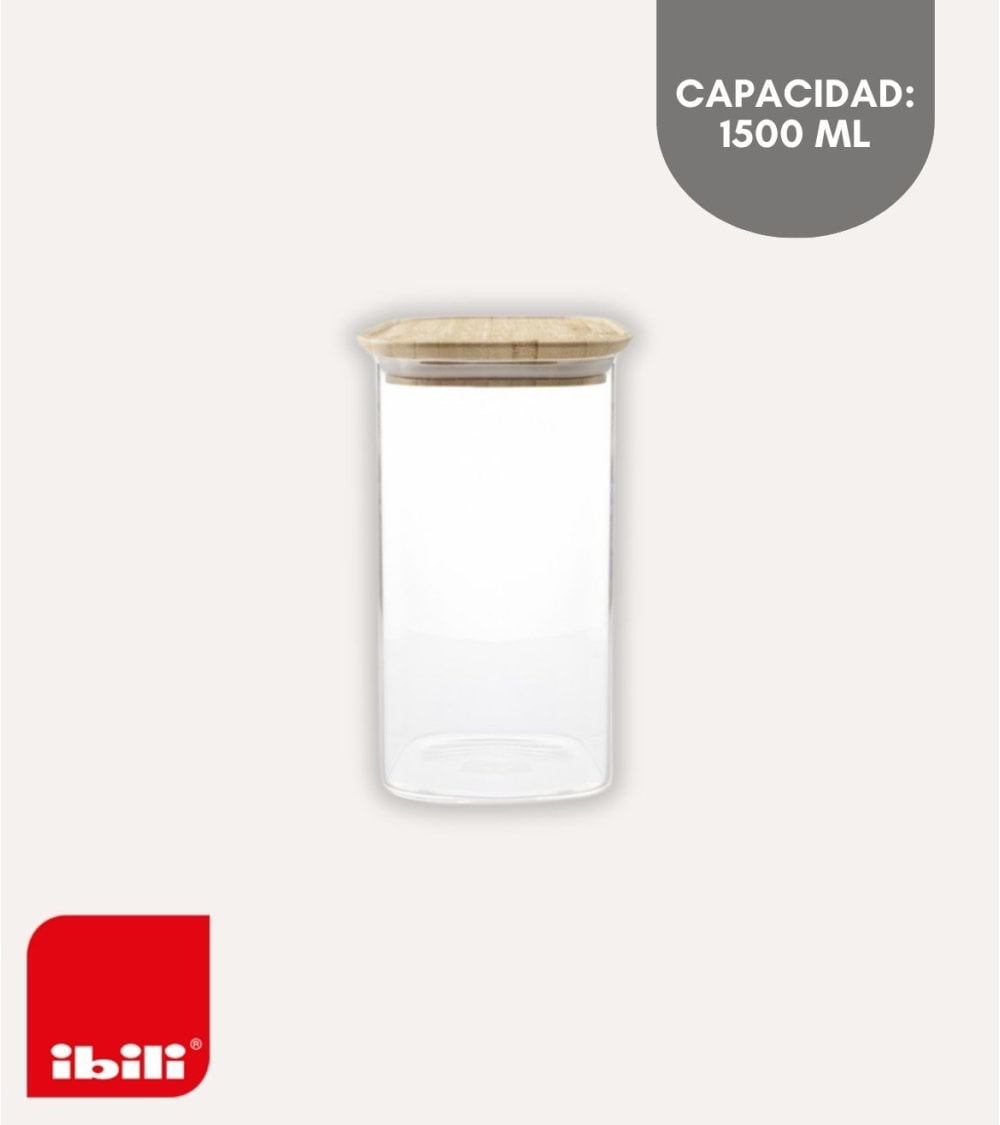Tarro Hermético de Cristal con Tapa de Bambú