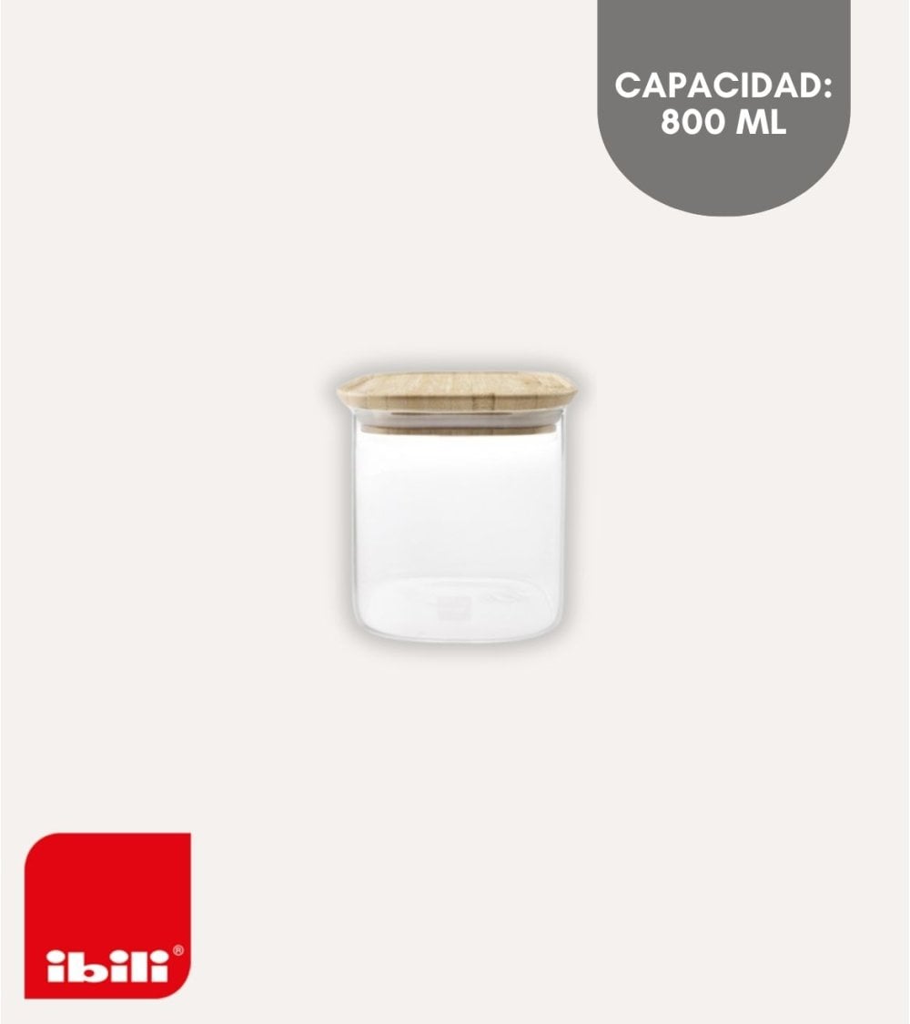 Tarro Hermético de Cristal con Tapa de Bambú
