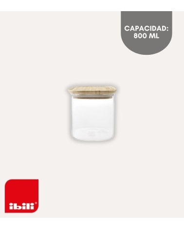 Tarro Hermético de Cristal con Tapa de Bambú