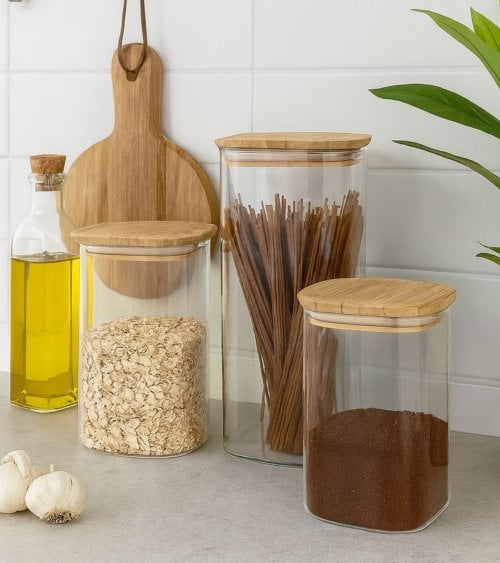 Tarro Hermético de Cristal con Tapa de Bambú
