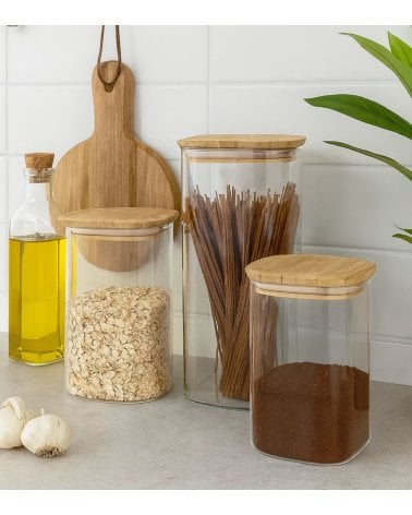 Tarro Hermético de Cristal con Tapa de Bambú