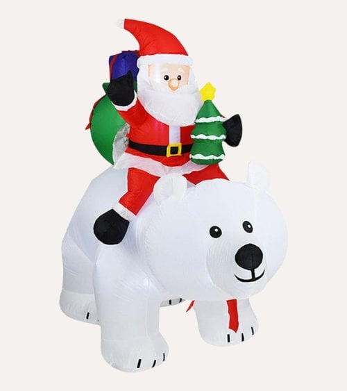 Hinchable Navideño de Oso Polar y Santa con Movimiento