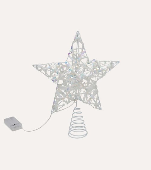 Estrella con Luz LED y Cinta Holográfica para Punta de Árbol