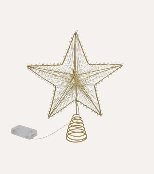 Estrella de Hilo Metalizado con Luz LED para Punta de Árbol