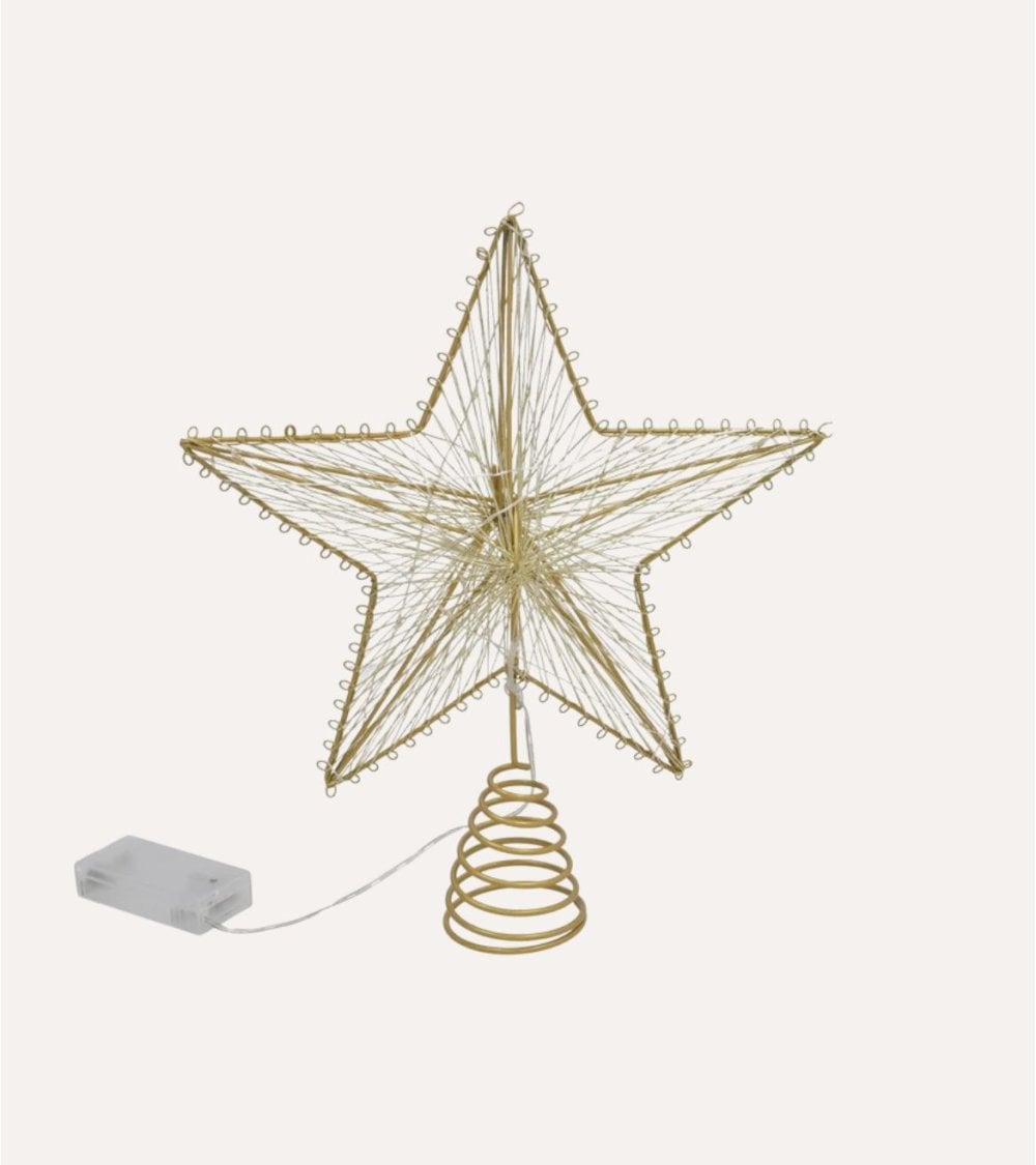 Estrella de Hilo Metalizado con Luz LED para Punta de Árbol