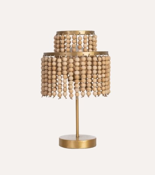 Lámpara de Mesa Cuentas de Madera y Metal